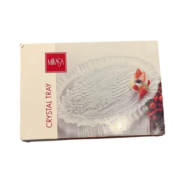 Mikasa Holiday Classics Crystal Embossed Serving Tray Deer Winter Scene - Picture 4 of 5